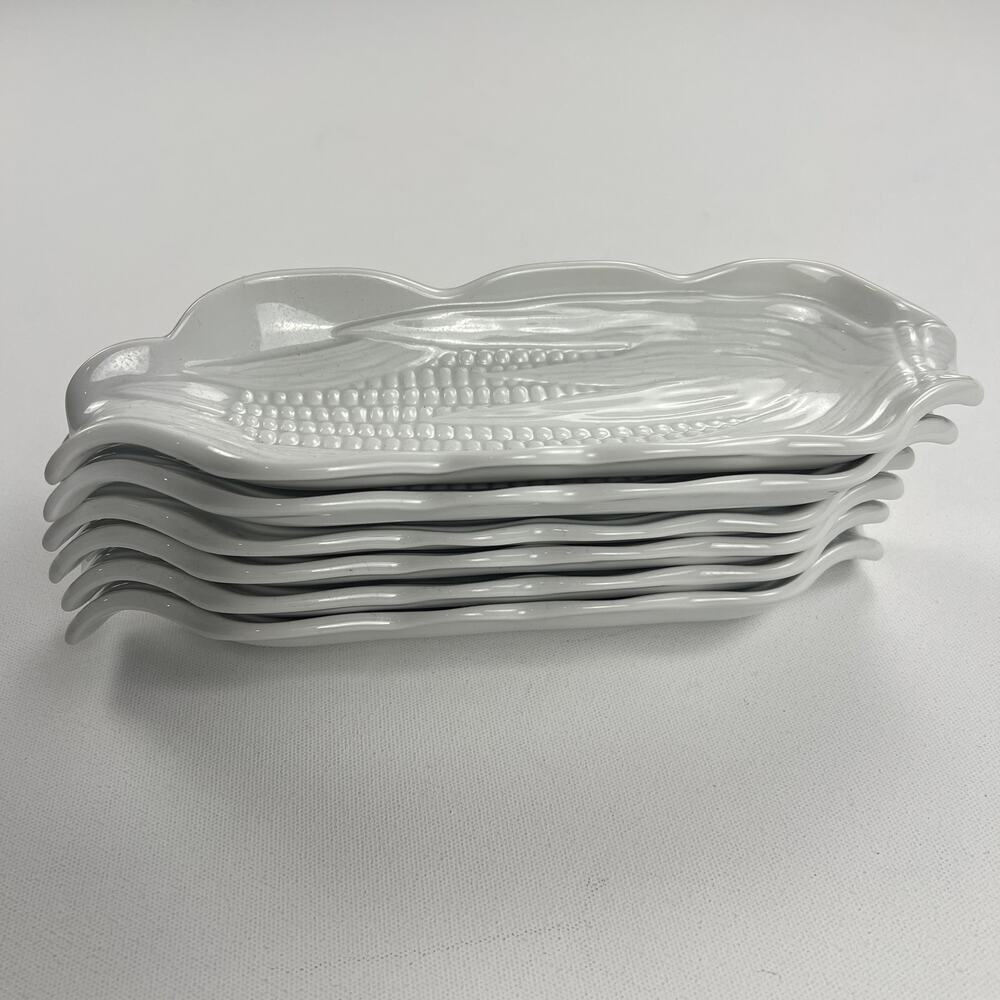 Pillivuyt Set of 6 Corn on the Cob Dishes Embossed French White Porcelain